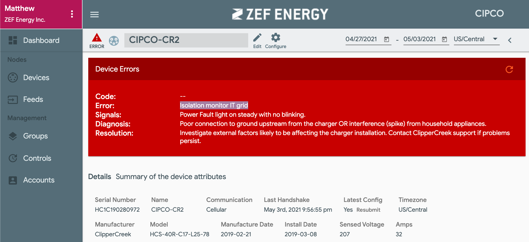 Level 2 Ground Fault Power Fault ZEF Energy